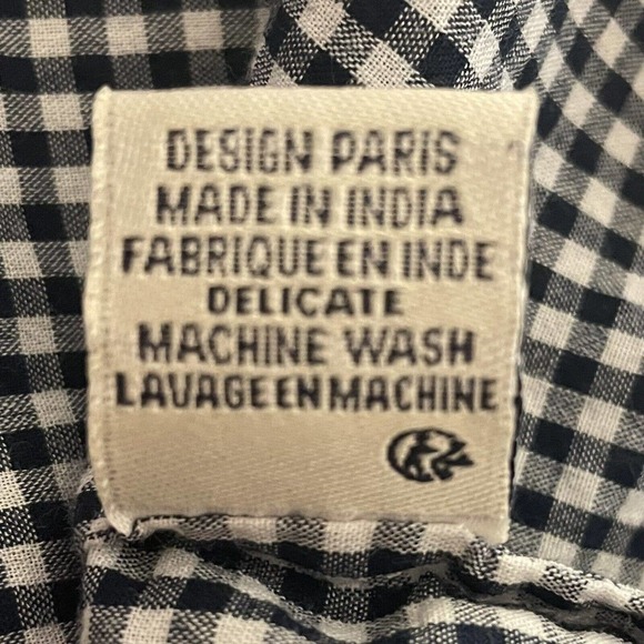 SOLD Inoui Paris XS Embroidered Gingham Check Blouse Blue White Balloon Sleev… - Picture 10 of 10